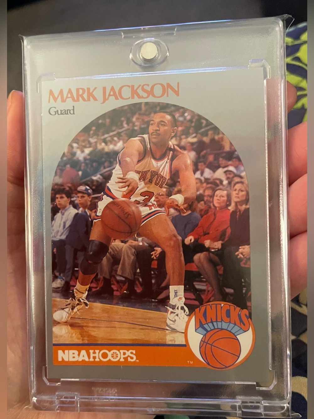 NBA Hoops Mark Jackson trading card #205  Menendez brothers sitting courtside